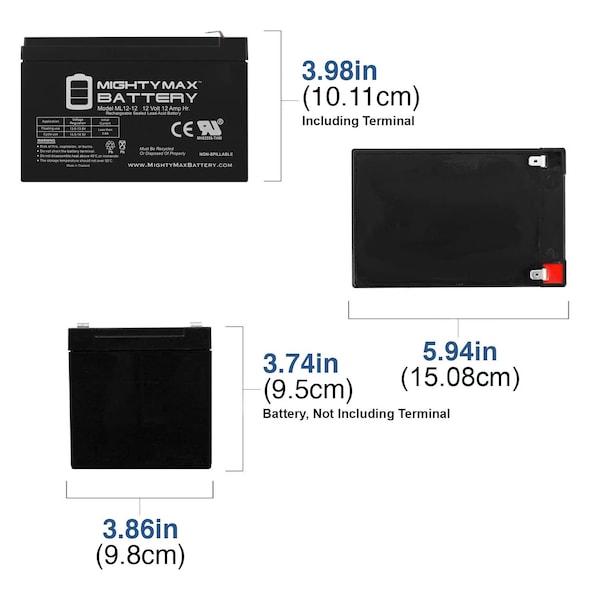 12V 12AH SLA Replacement Battery For DURA12-14F2 - 3PK